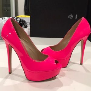 Aldo hot pink peep toe high heels patent leather
